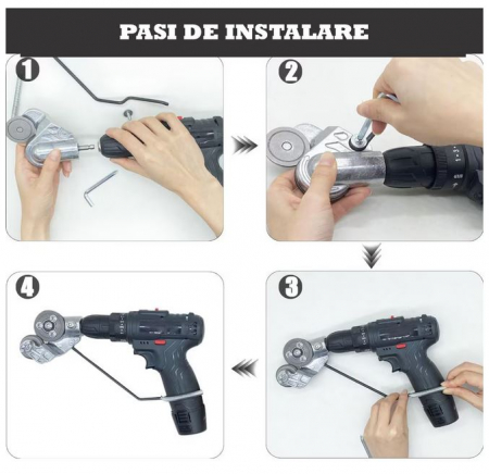 Adaptor Profesional Pentru Bormasina SUPER TRENDS® Cu Role Pentru Taiat Tabla, Aluminiu, FIer, Otel, Cupru, 1/4", Argintiu [3]