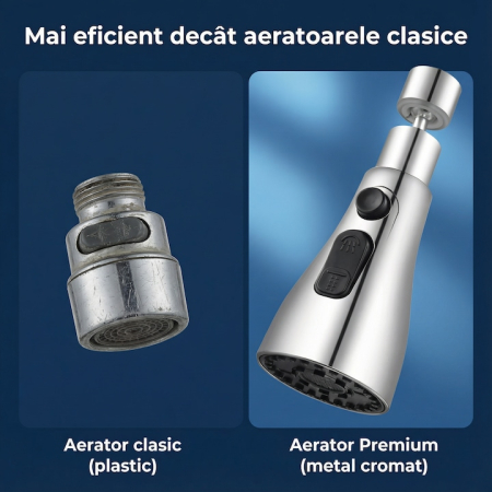 Aerator Pentru Robinet Chiuveta SUPER TRENDS®, Aerator Pentru Robinet Chiuveta Cu 3 Moduri Pulverizare Si Rotatie 360 Grade, Aerator Pentru Robinet Chiuveta Argintiu Cu Instalare Rapida, Economisire A [6]