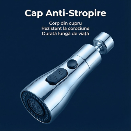 Aerator Pentru Robinet Chiuveta SUPER TRENDS®, Aerator Pentru Robinet Chiuveta Cu 3 Moduri Pulverizare Si Rotatie 360 Grade, Aerator Pentru Robinet Chiuveta Argintiu Cu Instalare Rapida, Economisire A [8]