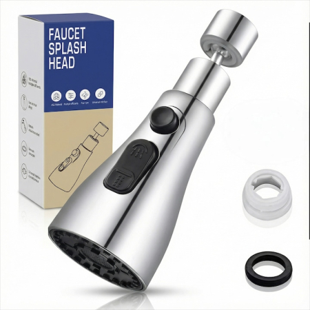 Casa & Gradina - Aerator Pentru Robinet Chiuveta SUPER TRENDS®, Aerator Pentru Robinet Chiuveta Cu 3 Moduri Pulverizare Si Rotatie 360 Grade, Aerator Pentru Robinet Chiuveta Argintiu Cu Instalare Rapida, Economisire A