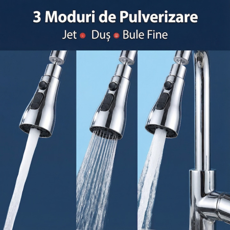 Aerator Pentru Robinet Chiuveta SUPER TRENDS®, Aerator Pentru Robinet Chiuveta Cu 3 Moduri Pulverizare Si Rotatie 360 Grade, Aerator Pentru Robinet Chiuveta Argintiu Cu Instalare Rapida, Economisire A [1]