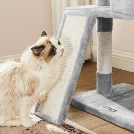 Ansamblu de Joaca Pentru Pisici SUPER TRENDS ®, Cat Tree, Inaltime 115 cm, 2 Culcusuri, Casuta si Stalpi cu Sisal, Gri [3]