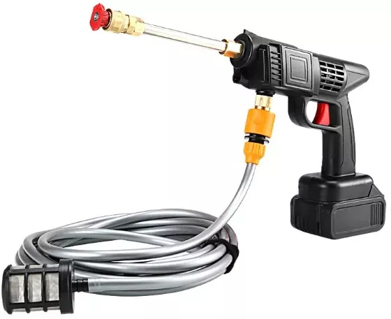 Aparat de Spalat cu Presiune, Fara Fir, Tip Pistol SUPER TRENDS®, Profesional, 2 Acumulatori 48VF, Autonomie 3 Ore, Pistol cu 3 Moduri, 30 Bari, Filtru si Duze Incluse, Recipient Spuma, Negru [2]