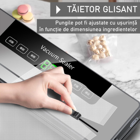Aparat de Vidat Rapid si Compact cu 5 Moduri de Sigilare SUPER TRENDS®, Afisaj Inteligent, 10 Pungi Pentru Vidat Incluse, Cutter Incorporat, Gri [4]