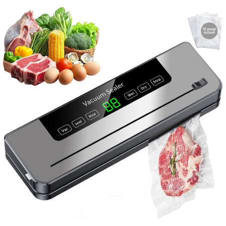 Aparat de Vidat Rapid si Compact cu 5 Moduri de Sigilare SUPER TRENDS®, Afisaj Inteligent, 10 Pungi Pentru Vidat Incluse, Cutter Incorporat, Gri [8]