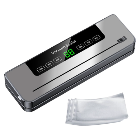 Electronice & Electrocasnice - Aparat de Vidat Rapid si Compact cu 5 Moduri de Sigilare SUPER TRENDS®, Afisaj Inteligent, 10 Pungi Pentru Vidat Incluse, Cutter Incorporat, Gri