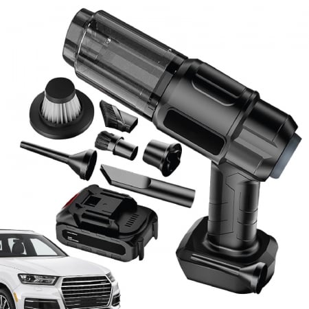 Aspirator de Mana Profesional SUPER TRENDS®, cu Acumulator, Puternic si Usor, Putere 150W, Acumulator 18.5V 1.3Ah, 6 Accesorii, Aspirare Uscata, Suflare, Vacuum pentru Casa si Masina, Negru [5]