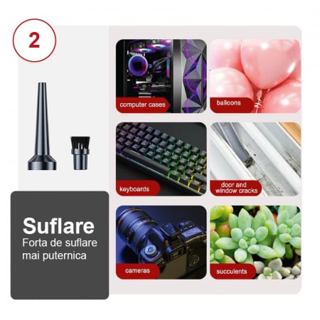 Aspirator de Mana Profesional SUPER TRENDS®, cu Acumulator, Puternic si Usor, Putere 150W, Acumulator 18.5V 1.3Ah, 6 Accesorii, Aspirare Uscata, Suflare, Vacuum pentru Casa si Masina, Negru [3]