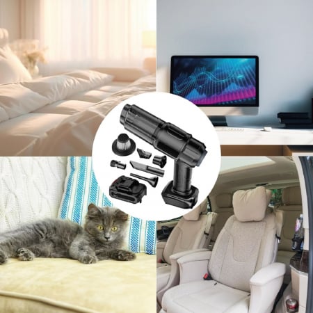 Aspirator de Mana Profesional SUPER TRENDS®, cu Acumulator, Puternic si Usor, Putere 150W, Acumulator 18.5V 1.3Ah, 6 Accesorii, Aspirare Uscata, Suflare, Vacuum pentru Casa si Masina, Negru [4]