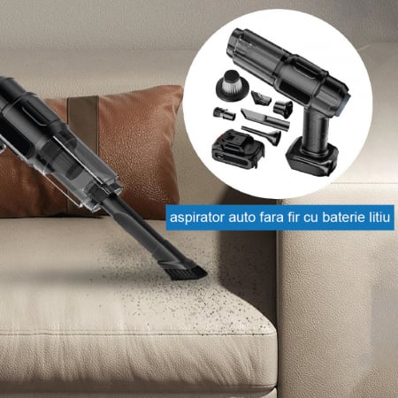 Aspirator de Mana Profesional SUPER TRENDS®, cu Acumulator, Puternic si Usor, Putere 150W, Acumulator 18.5V 1.3Ah, 6 Accesorii, Aspirare Uscata, Suflare, Vacuum pentru Casa si Masina, Negru [7]