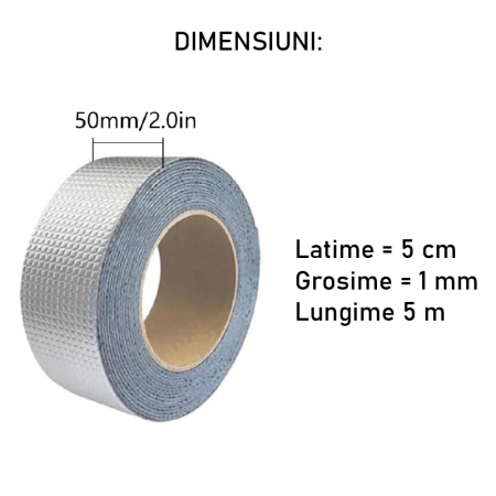 Banda Adeziva cu Finisaj din Aluminiu SUPER TRENDS®, Rezistenta la Apa, cu Aderenta Sporita 5 cm x 5 m, Argintie [1]