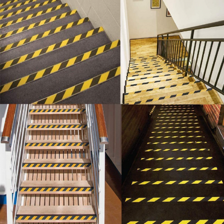 Banda Antiderapanta Premium SUPER TRENDS®, pentru Scari si Trepte de Exterior si Interior, Autoadeziva, cu Aplicare pe Gresie, Ciment, Parchet, Metal si Lemn, Rezistenta la Apa, 5 cm x 5 m, Galben-Neg [3]
