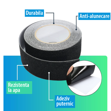 Set 2 Buc Banda Antiderapanta SUPER TRENDS®, Banda Neagra cu Aderenta Ridicata , Ideala pentru Scari, Trepte, Exterior si Interior (5 cm x 20 m) [4]