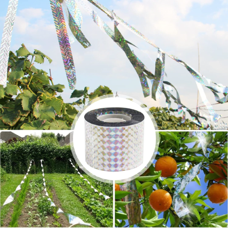 Banda Reflectorizanta Sperietoare de Pasari SUPER TRENDS®, 80 m x 4.8 cm, Protectie si Descurajare a Porumbeilor, pentru Balcoane, Gradini si Acoperisuri, Model Holografic [8]