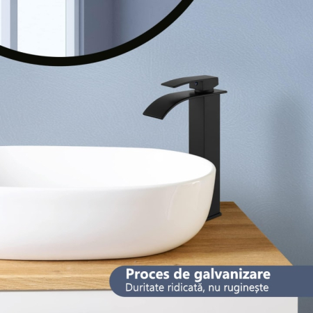 Baterie Chiuveta Baie monocomanda finisaj negru, baterie baie din otel inoxidabil, inalta 30 cm, design modern minimalist, baterie chiuveta baie rezistenta la coroziune, montaj usor, utilizare zilnica, baterie baie negru mat [10]