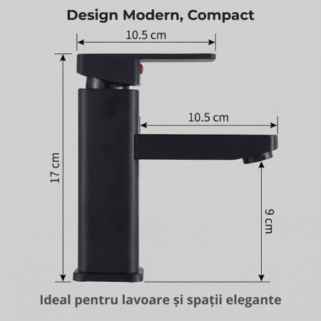 Baterie Chiuveta Baie Premium Class Din Otel Inoxidabil, Baterie Chiuveta Baie Cu Cartus Ceramic Si Finisaj Negru Mat, Racorduri Incluse, Design Monocomanda Pentru Lavoare Tip Bowl, Baterie Chiuveta Baie 17 Cm Inaltime, Burete Vileda Glitzi [2]
