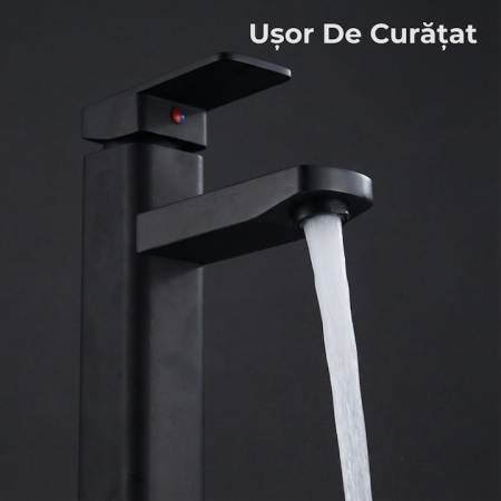 Baterie Chiuveta Baie Premium Class Din Otel Inoxidabil, Cadou Burete Vileda Glitzi, Baterie Chiuveta Baie Cu Cartus Ceramic Si Finisaj Negru Mat Rezistent, Racorduri Incluse, Design Monocomanda Pentru Lavoare Tip Bowl, Baterie 30 cm [2]