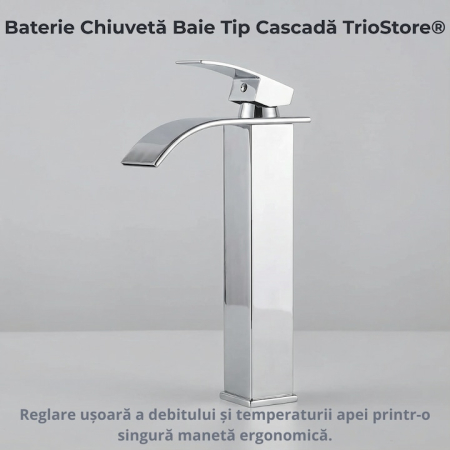 Baterie Chiuveta Baie SUPER TRENDS monocomanda tip cascada, otel inoxidabil, argintie, 30cm, racorduri incluse, burete Vileda Glitzi cadou [4]
