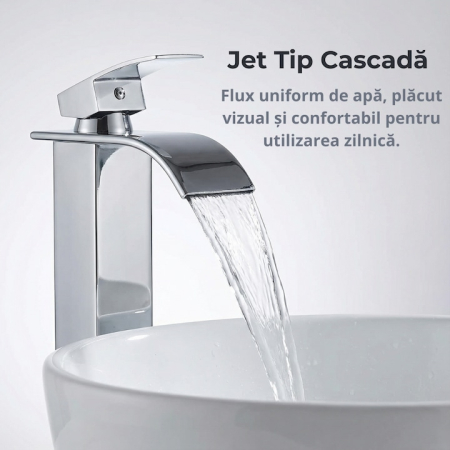 Baterie Chiuveta Baie SUPER TRENDS monocomanda tip cascada, otel inoxidabil, argintie, 30cm, racorduri incluse, burete Vileda Glitzi cadou [6]