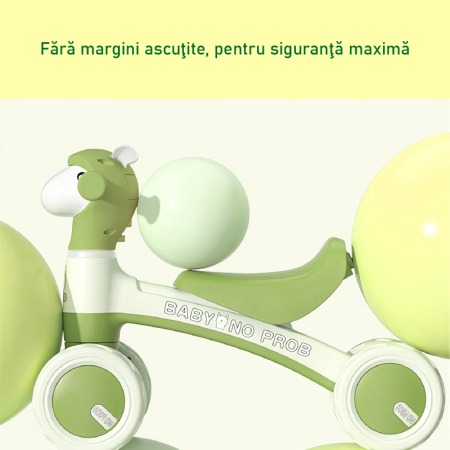 Bicicleta cu 4 Roti Pentru Copii SUPER TRENDS®, Pentru Mers si Echilibru, cu Far Colorat si Bule Colorate, 1-3 ani, Verde [9]