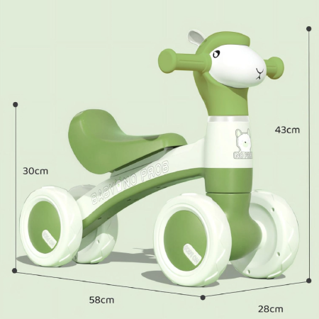 Bicicleta cu 4 Roti Pentru Copii SUPER TRENDS®, Pentru Mers si Echilibru, cu Far Colorat si Bule Colorate, 1-3 ani, Verde [1]