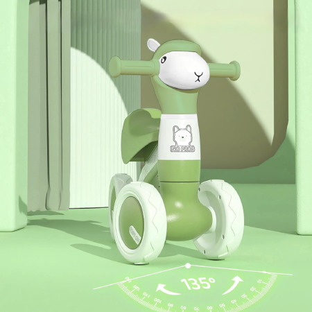 Bicicleta cu 4 Roti Pentru Copii SUPER TRENDS®, Pentru Mers si Echilibru, cu Far Colorat si Bule Colorate, 1-3 ani, Verde [2]