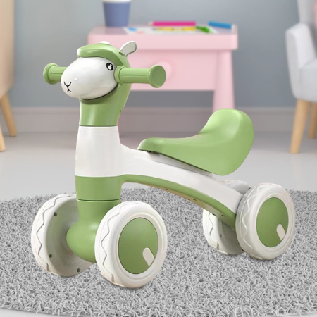 Bicicleta cu 4 Roti Pentru Copii SUPER TRENDS®, Pentru Mers si Echilibru, cu Far Colorat si Bule Colorate, 1-3 ani, Verde [8]