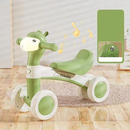 Bicicleta cu 4 Roti Pentru Copii SUPER TRENDS®, Pentru Mers si Echilibru, cu Far Colorat si Bule Colorate, 1-3 ani, Verde [7]