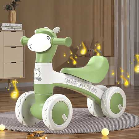 Bicicleta cu 4 Roti Pentru Copii SUPER TRENDS®, Pentru Mers si Echilibru, cu Far Colorat si Bule Colorate, 1-3 ani, Verde [4]