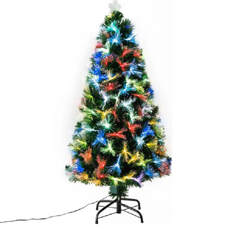 Casa & Gradina - Brad Artificial Fibra Optica de Craciun SUPER TENDS®, cu 185 LED-uri Multicolore, Suport Metalic Inclus, Verde, 180 cm