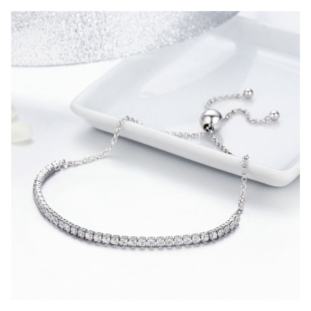Bratara Tennis Din Argint 925 Super Trends® Cu Zirconii Clear, Bratara Eleganta Pentru Femei, Bratara Tennis Argint Cu Pietre Stralucitoare Tip Zirconiu, Bijuterie Premium Stil Sparkling Tennis, Bratara Argint Tennis Dama Reglabila, Cadou Luxos [1]
