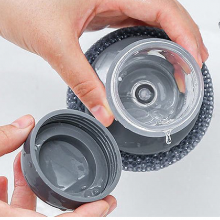 Burete de Spalat Vase cu Dozator Pentru Detergent Premium SUPER TRENDS®, Curatare Tigai, Vase, Suprafete, Bucatarii, Toalete, Maner Ergonomic, Anti-alunecare, Burete Interschimbabil, Gri, Rezervor Tra [4]