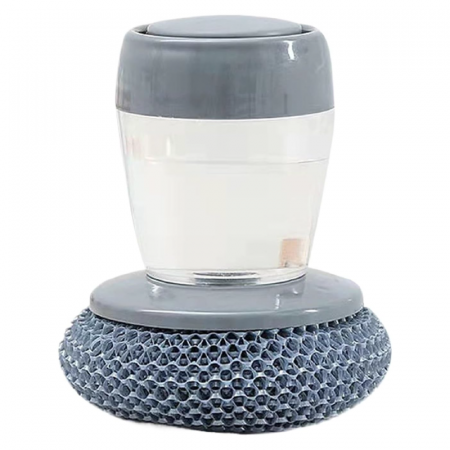 Produse Curatenie - Burete de Spalat Vase cu Dozator Pentru Detergent Premium SUPER TRENDS®, Curatare Tigai, Vase, Suprafete, Bucatarii, Toalete, Maner Ergonomic, Anti-alunecare, Burete Interschimbabil, Gri, Rezervor Tra