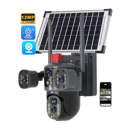Produse - Cameră Solară Tripla SUPER TRENDS®, Conexiune 4G cu SIM, 6MP Ultra HD, Zoom 10X, Vedere Nocturnă Color, Panou Solar 7.5W