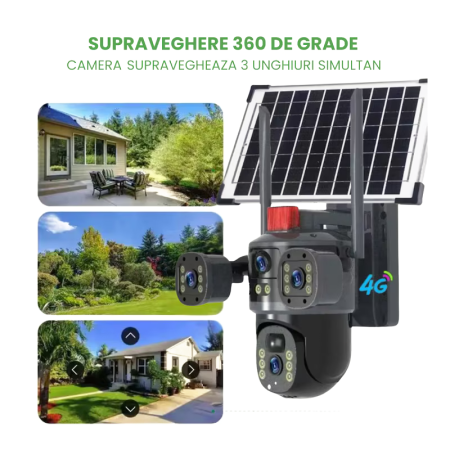 Cameră Solară Tripla SUPER TRENDS®, Conexiune 4G cu SIM, 6MP Ultra HD, Zoom 10X, Vedere Nocturnă Color, Panou Solar 7.5W [2]