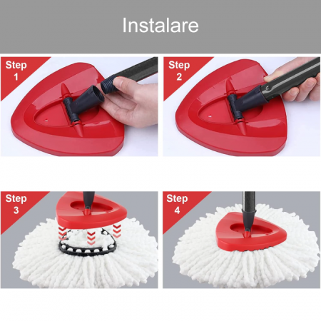 Cap de Rezerva Pentru Mop Rotativ Triunghiular Premium SUPER TRENDS®, Compatibil cu Mopurile Vileda EasyWring sau O-Cedar, Rosu [4]