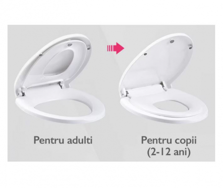 Capac WC 2 in 1 Cu Reductie Pentru Copii si Adulti SUPER TRENDS®, Inchidere Lenta, Plastic Durabil, Alb [6]