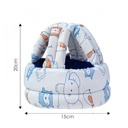 Casca de Protectie Pentru Bebelusi 9-36 Luni Premium SUPER TRENDS®, Antisoc, Reglabila, Bumbac Moale Respirabila, Alb - Albastru [3]