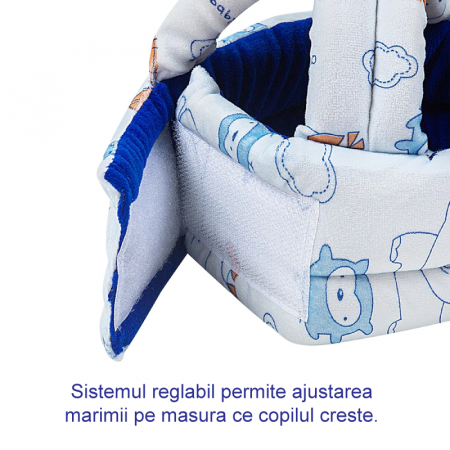 Casca de Protectie Pentru Bebelusi 9-36 Luni Premium SUPER TRENDS®, Antisoc, Reglabila, Bumbac Moale Respirabila, Alb - Albastru [4]