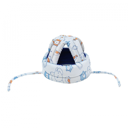 Casca de Protectie Pentru Bebelusi 9-36 Luni Premium SUPER TRENDS®, Antisoc, Reglabila, Bumbac Moale Respirabila, Alb - Albastru [5]