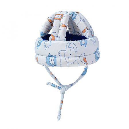 Casca de Protectie Pentru Bebelusi 9-36 Luni Premium SUPER TRENDS®, Antisoc, Reglabila, Bumbac Moale Respirabila, Alb - Albastru [2]