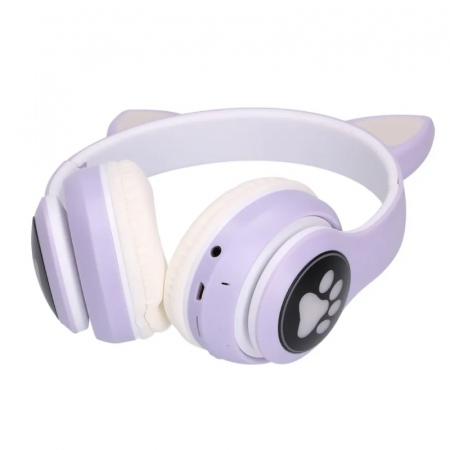 Casti Wireless Bluetooth cu Urechi de Pisica si Lumini LED Premium SUPER TRENDS®, Pliabile, LED, Mov [5]