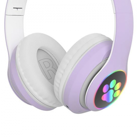 Casti Wireless Bluetooth cu Urechi de Pisica si Lumini LED Premium SUPER TRENDS®, Pliabile, LED, Mov [7]