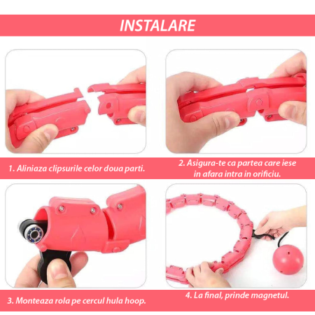 Cerc Fitness Pentru Slabit Hula Hoop SUPER TRENDS®, Pentru Abdomen si Subtierea Taliei, Detasabil, Antrenamente Acasa, Model Ajustabil, Roz [4]