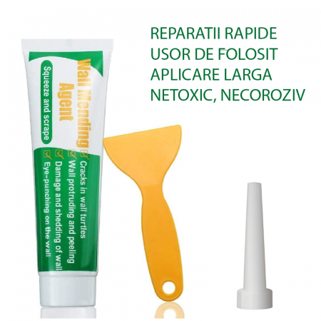 1 + 1 Buc GRATIS Chit Pentru Repararea Crapaturilor Din Pereti Profesional SUPER TRENDS®, Spatula si Varf de Aplicare Incluse, Pasta cu Aderenta Buna si Uscare Rapida, Alb [2]