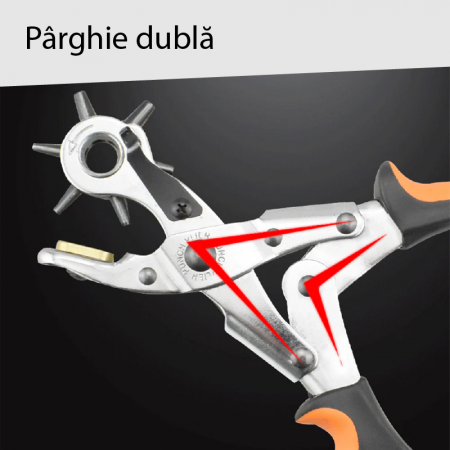 Cleste de Perforat Pielea Pivotant Profesional SUPER TRENDS® cu 6 Capete Pentru Gaurit de 2, 2, 5, 3, 3, 5, 4, 4, 5 mm, Catarama de Fixare Pentru Manere, Portocaliu-Negru [4]