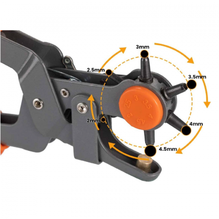 Cleste Perforator Pivotant Profesional SUPER TRENDS® cu 6 Capete Pentru Gaurit Curele, Portocaliu-Negru [3]