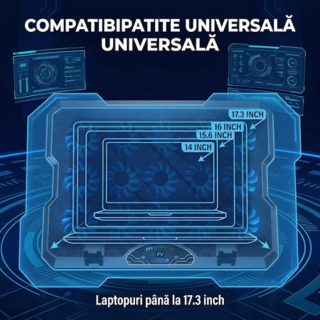 Cooler Laptop Cu 15 Ventilatoare Silentioase, Cooler Laptop Reglabil Ergonomic 7 Trepte, Suport Racire Laptop Pana La 17.3 Inch, Stand Laptop Cu Racire Eficienta, Suport Laptop Cu Ventilatie Puternica Si Suport Telefon Integrat [6]