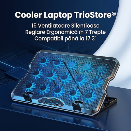 Cooler Laptop Cu 15 Ventilatoare Silentioase, Cooler Laptop Reglabil Ergonomic 7 Trepte, Suport Racire Laptop Pana La 17.3 Inch, Stand Laptop Cu Racire Eficienta, Suport Laptop Cu Ventilatie Puternica Si Suport Telefon Integrat [13]