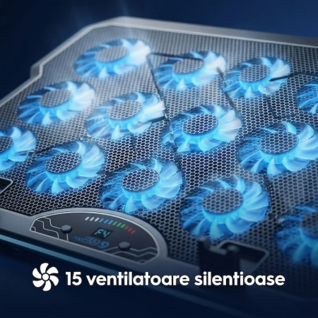 Cooler Laptop Cu 15 Ventilatoare Silentioase, Cooler Laptop Reglabil Ergonomic 7 Trepte, Suport Racire Laptop Pana La 17.3 Inch, Stand Laptop Cu Racire Eficienta, Suport Laptop Cu Ventilatie Puternica Si Suport Telefon Integrat [4]